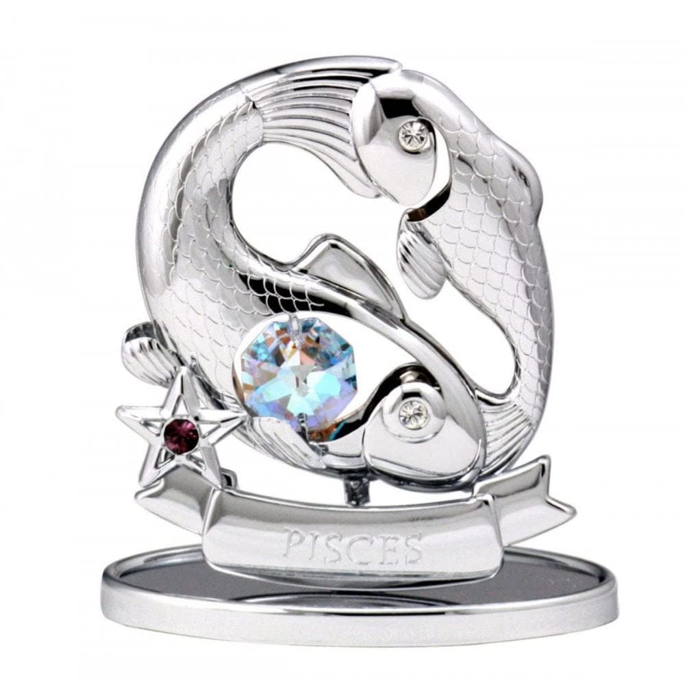 Crystocraft Pisces Zodiac Sign Crystal Ornament With Swarovski Elements Gift Boxed Aurora Borealis Crystals Chrome Plated Metal Perfect Keepsake Collectors Gift Figurine Home Decor Astrology (Pisces)