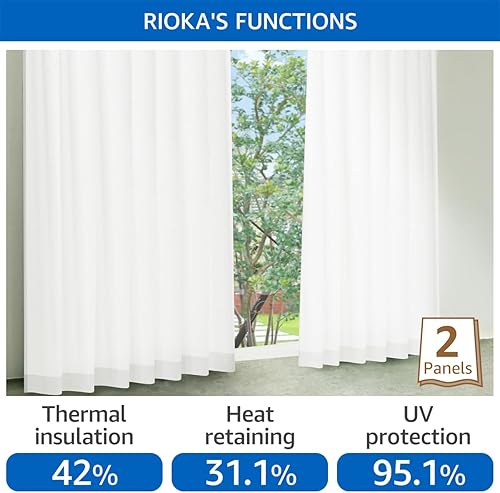 Miniatura 2 de KURENAI Rioka - Cortinas con aislamiento térmico, bloqueo de calor y rayos UV, plisadas, filtran la luz, ligeras para puertas corredizas de vidrio,