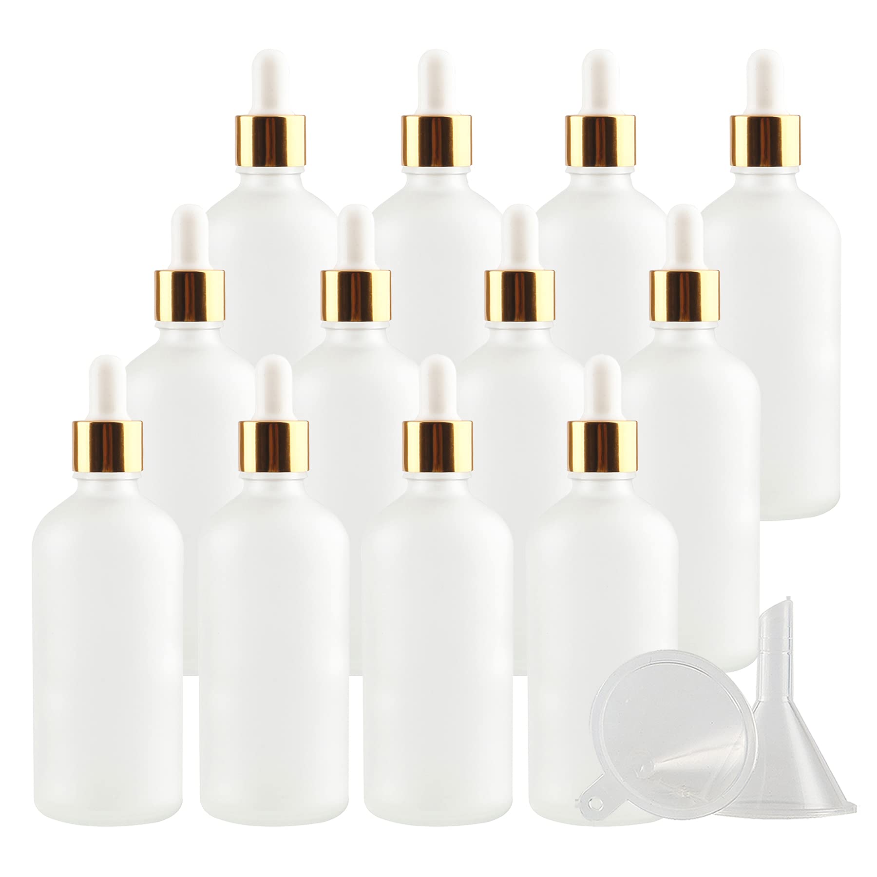 12 Pieza 100ml Transparente mate Botellas de Cristal con Pipeta, 100 ml Frasco Cuentagotas Cristal con Tapón de Rosca Oro, Botella de Vidrio con Cuentagotas para Aceite Esencial Aromaterapia