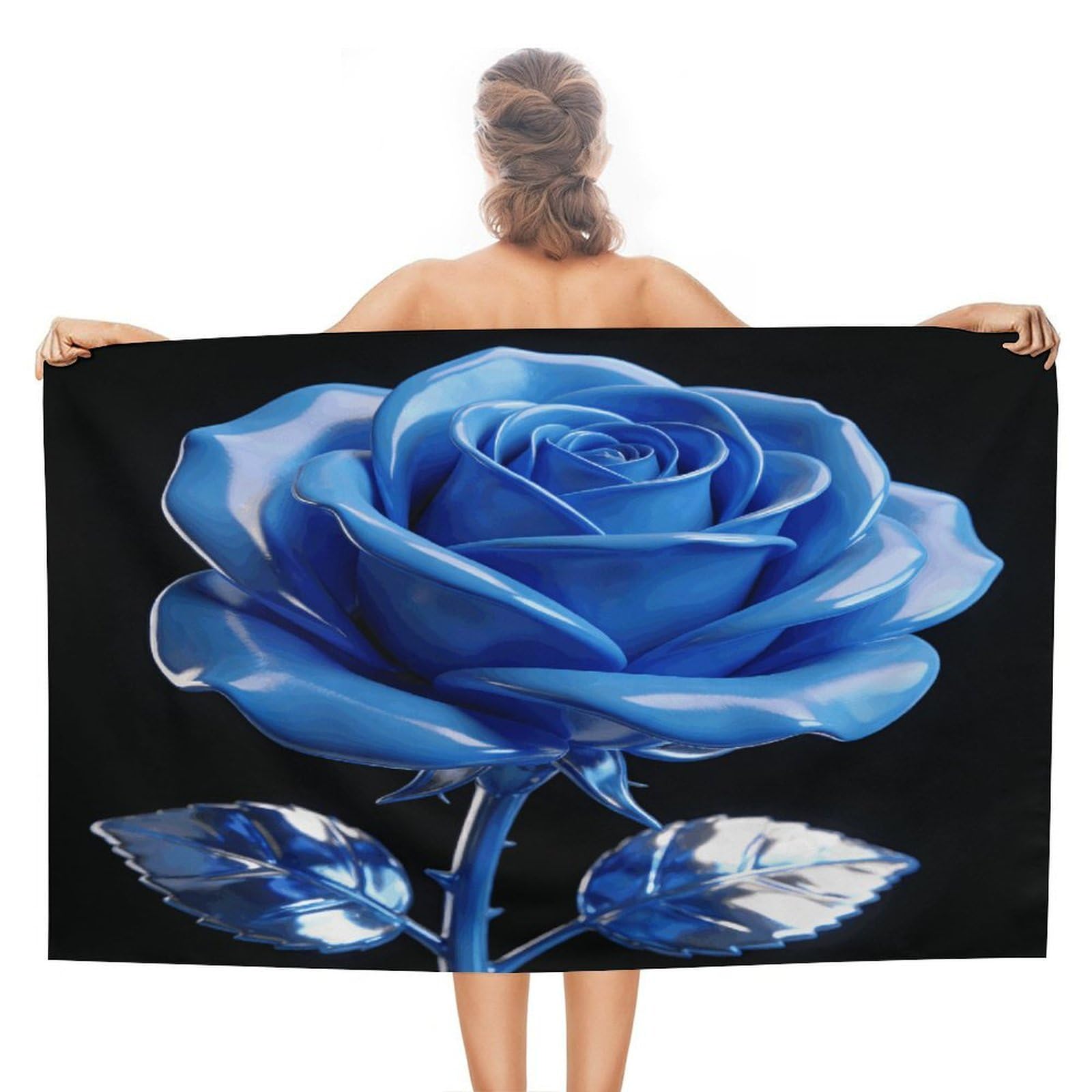 LZQPOEAS Blue Rose Beach Towel 51x31 Inch Oversized Soft Bath Towel Luxury Plush Thick Hotel Swim Pool Towels Super Quick Dry Travel Towels for Camping Gym Sports Yoga