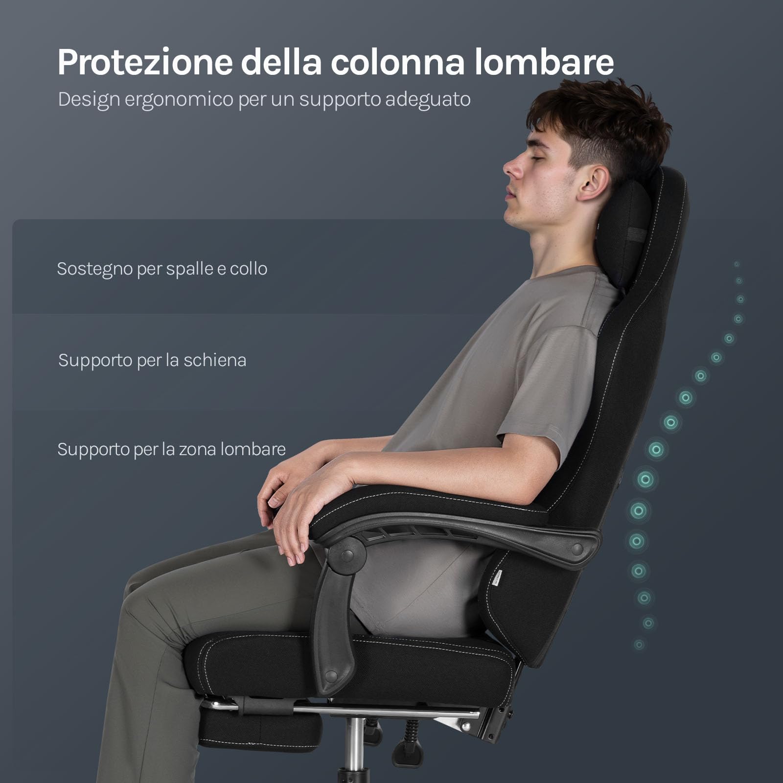 WOLTU Sedia Gaming con Massaggio, Sedia da Ufficio Ergonomica Girevole Ampia Imbottita per Computer con Cuscino Lombare Massaggiante, Carico 150 Kg, Tessuto a rete, Nero+Bianco