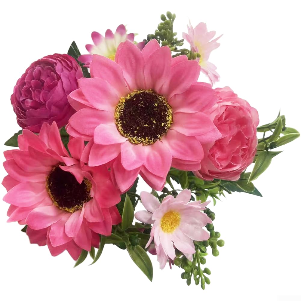 Pivoines et chrysanthèmes artificiels en bouquet pour centre de table de fête