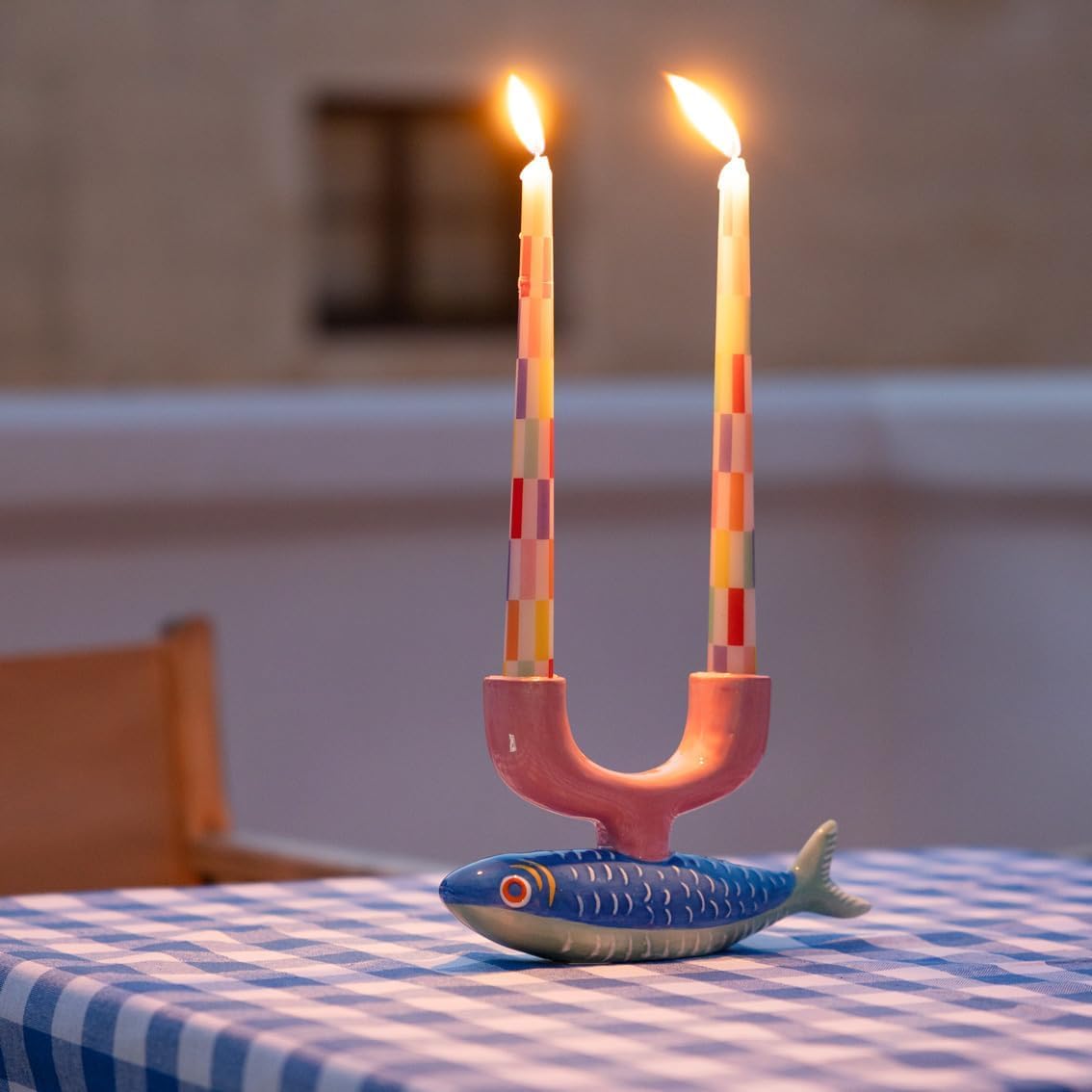 Talking Tables Portacandele in Ceramica a Forma di Pesce, Supporto Taper Candelabro Funky, Decorazioni Tavolo Matrimonio, Regalo, Décor Casa, Centrotavola Cena