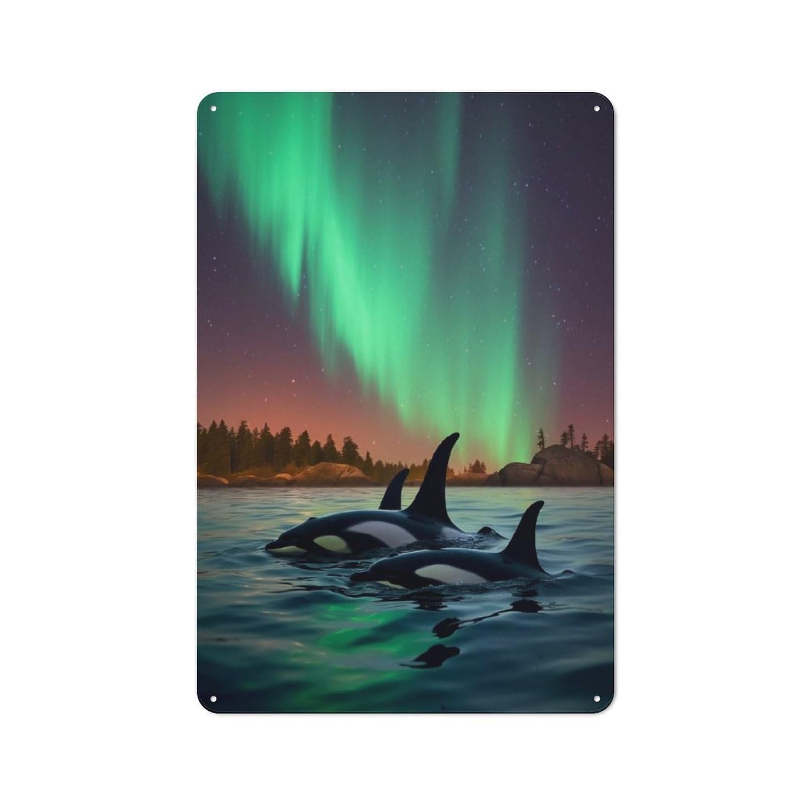 Junmoney Aurora Orca Whale Northern For Hobby Room Or Studio, Retro-Style Tin Sign 30X20cm, For Room Styling Across Hobby Rooms And Studios