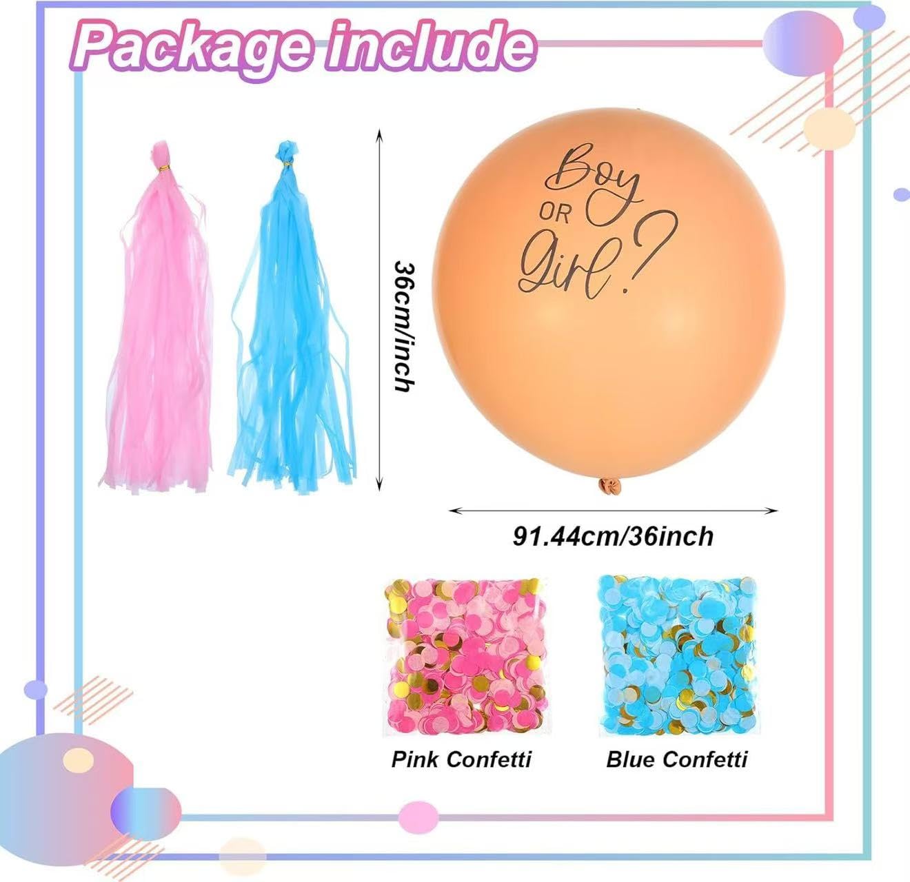 VGRDTW Gender Reveal Balloon 36Inch, Baby Shower Confetti Cannon with, Neutral Beige Latex Balloon for Party Decorations Supplies - Image 2