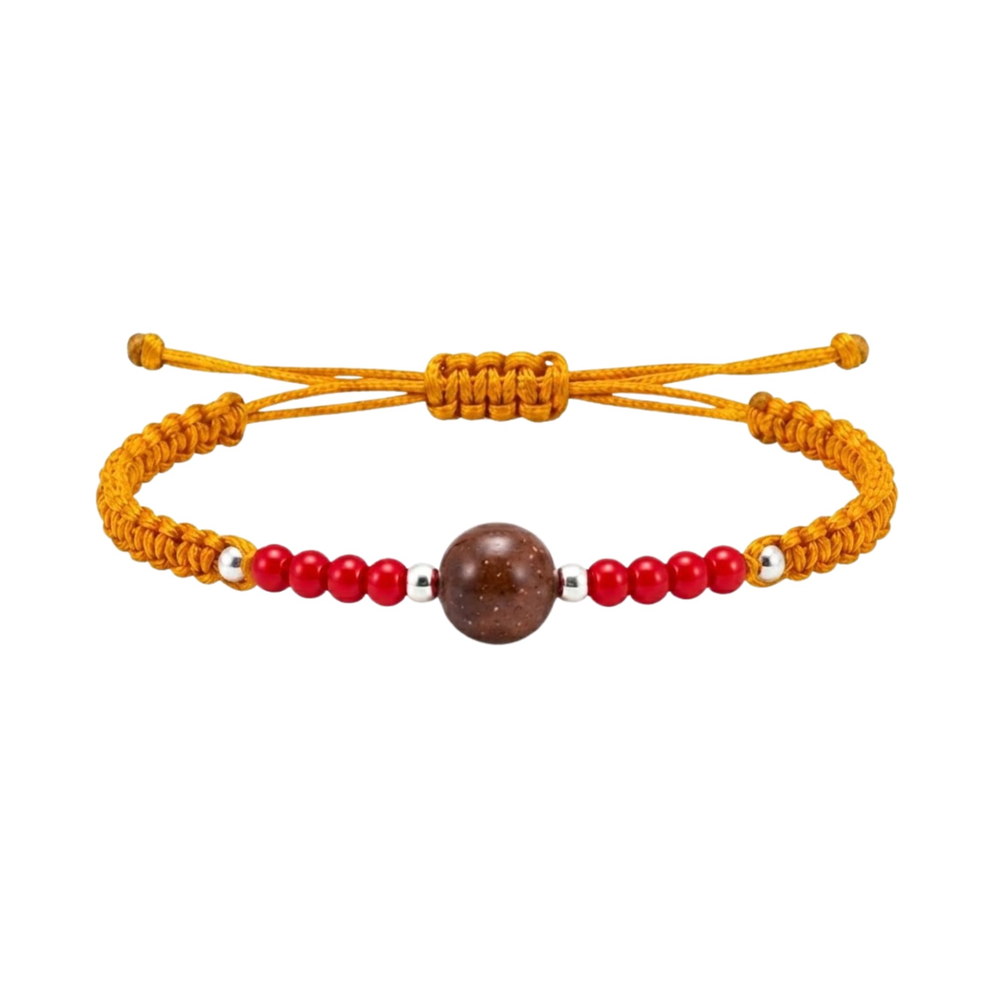 925 Sterling Silver Balls Red Jasper Aries Rashi Bracelet Rakhi for Brother & Sister | Handmade Adjustable Yellow Thread Rakhi | Natural Red Jasper Stone | Unisex | Adjustable Size 5.25 + 3 Inches-picture-10