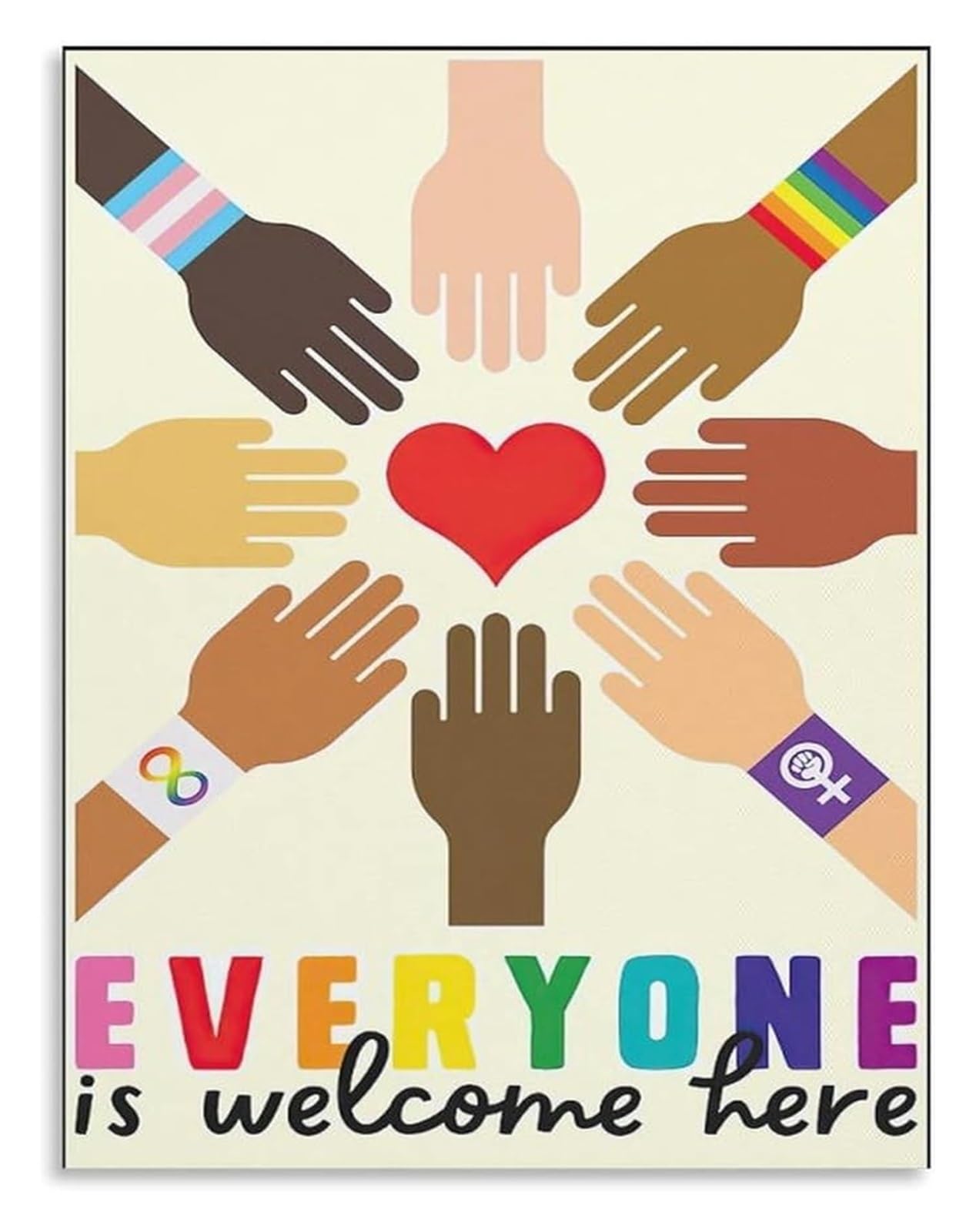LLBOGRGGN Motivational Poster for Room: Everyone Welcome Here for Diversity Equality and Inclusion(Framed,12x18inch(30x45cm))