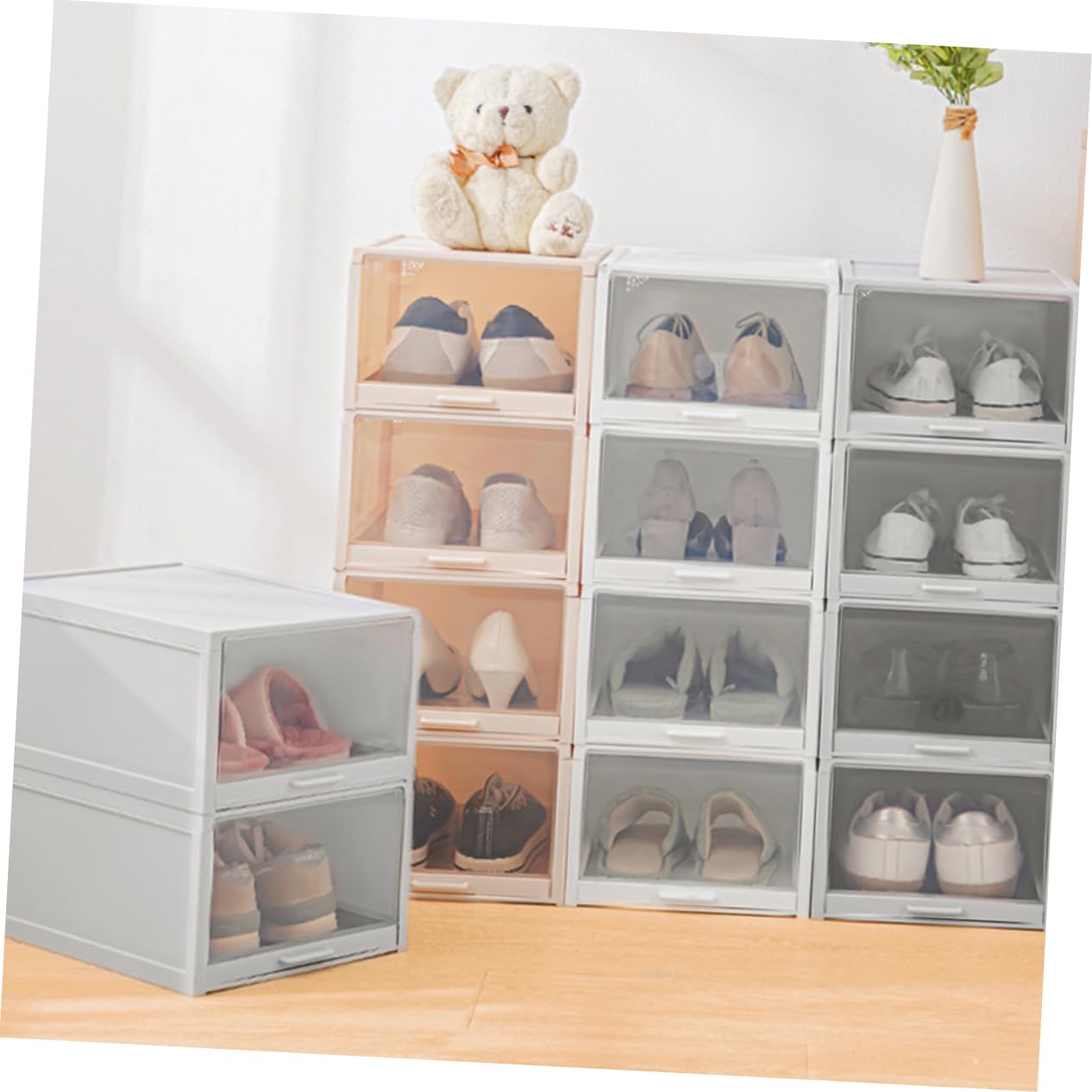 ABOOFAN 1pc Stackable Shoe Box Drawer Type Transparent Plastic Storage Container for Shoes Dustproof and Moisture Design for Home Dorm
