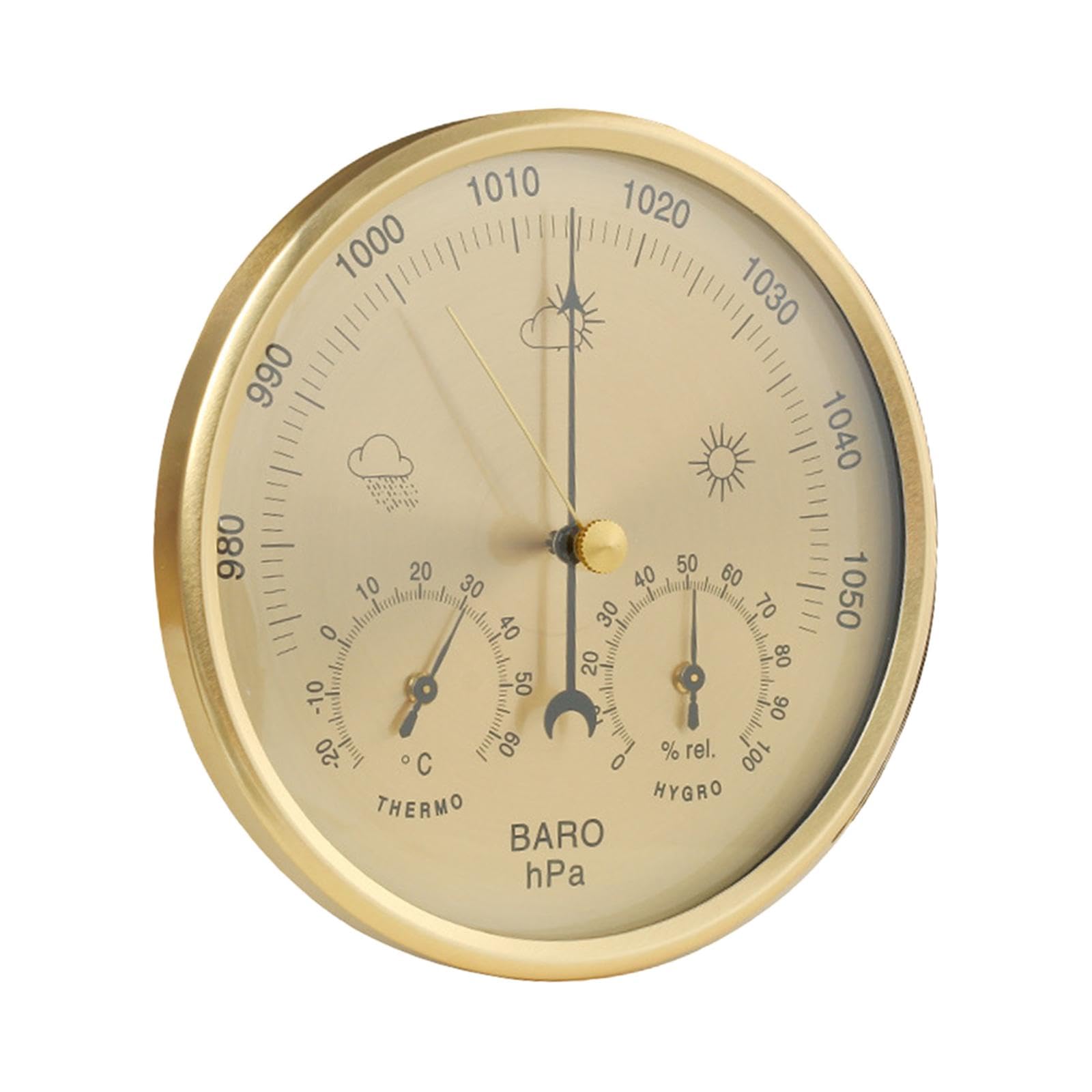 Ioensy 3-in-1 And Hygrometer: Accurate Weather, Pressure Gauge, Weather Station, Wall Thermometer, Golden