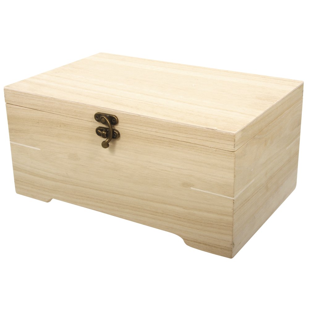 Rayher 62196000 Wooden Chest with Organiser Tray, DIY Keepsake Box with Lid, Plain Wood 28 x 18 x 13.5 cm