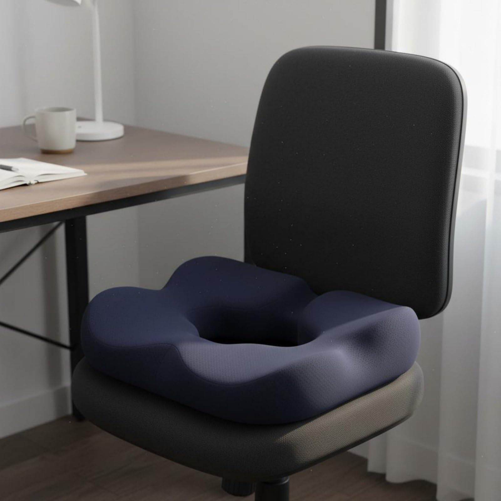 Cuscino Ortopedico da Seduta Donut Cuscino Circolare Cuscino Posteriore Cuscino per Sedia in Poliestere E Schiuma Memory Traspirante Comfort, Grigio Scuro, Piccolo Motivo A Rombi