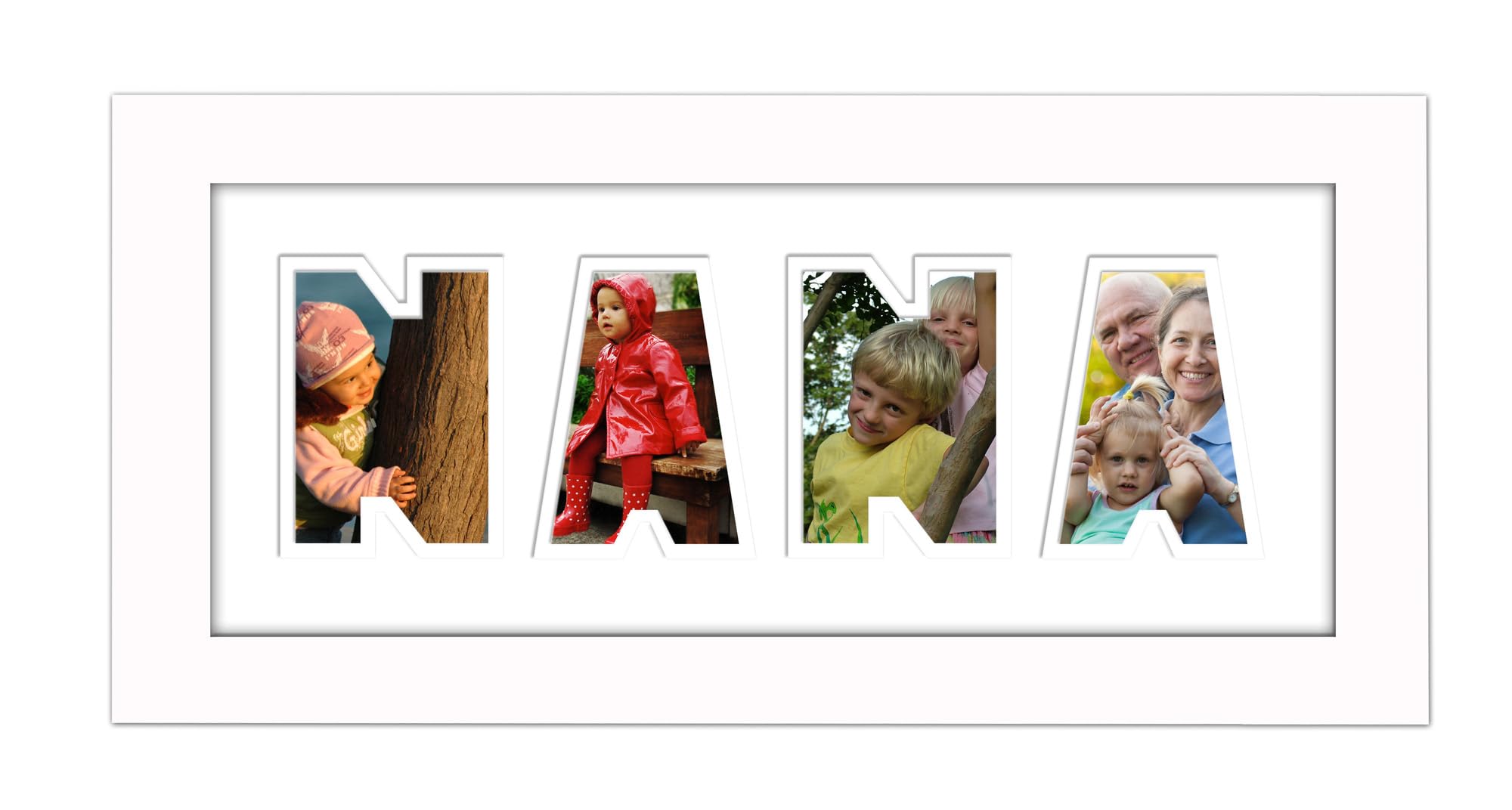 Photos In A Word White Finish White - White Mount Nana Photo Frame Word Name Birthday Picture Gift Present (White Finish White - White Mount)