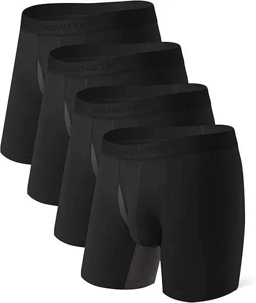 DAVID ARCHY Men's Underwear Boxer Briefs, Ultra Soft Modal Breathable Mesh Pouch Moisture-Wicking Underwear for Men 4 Pack(L, Black*4)