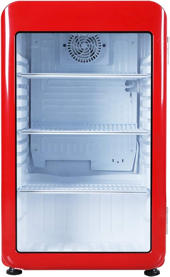 Hijiru レトロ冷蔵ショーケース95L/赤【HJR-RK100RD】 LED庫内灯 赤い