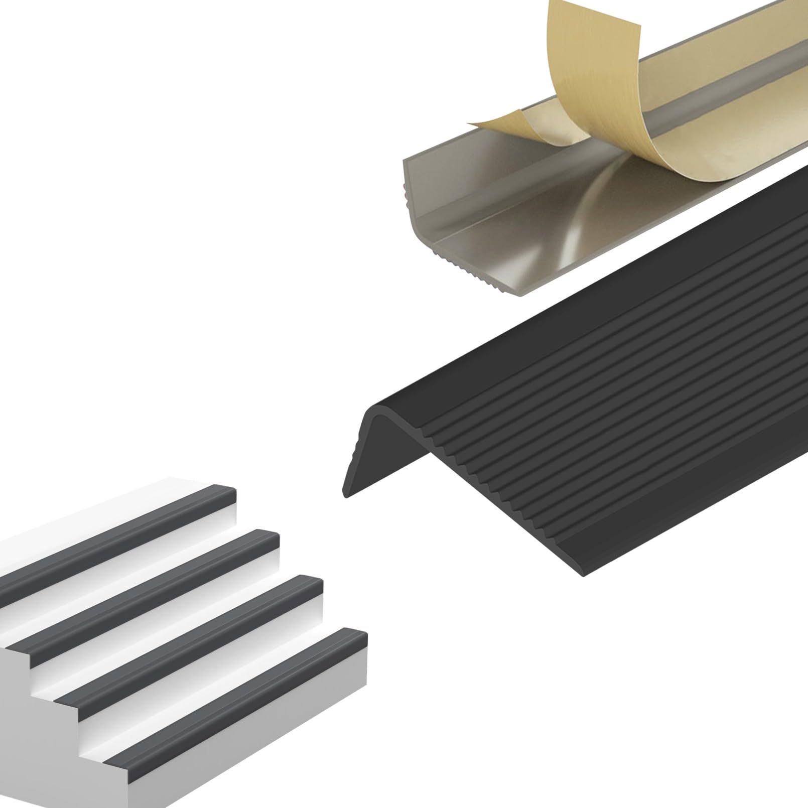 Finitura for scale antiscivolo, finitura for modanatura del naso di scale in alluminio, adatta for uso interno ed esterno(Black)