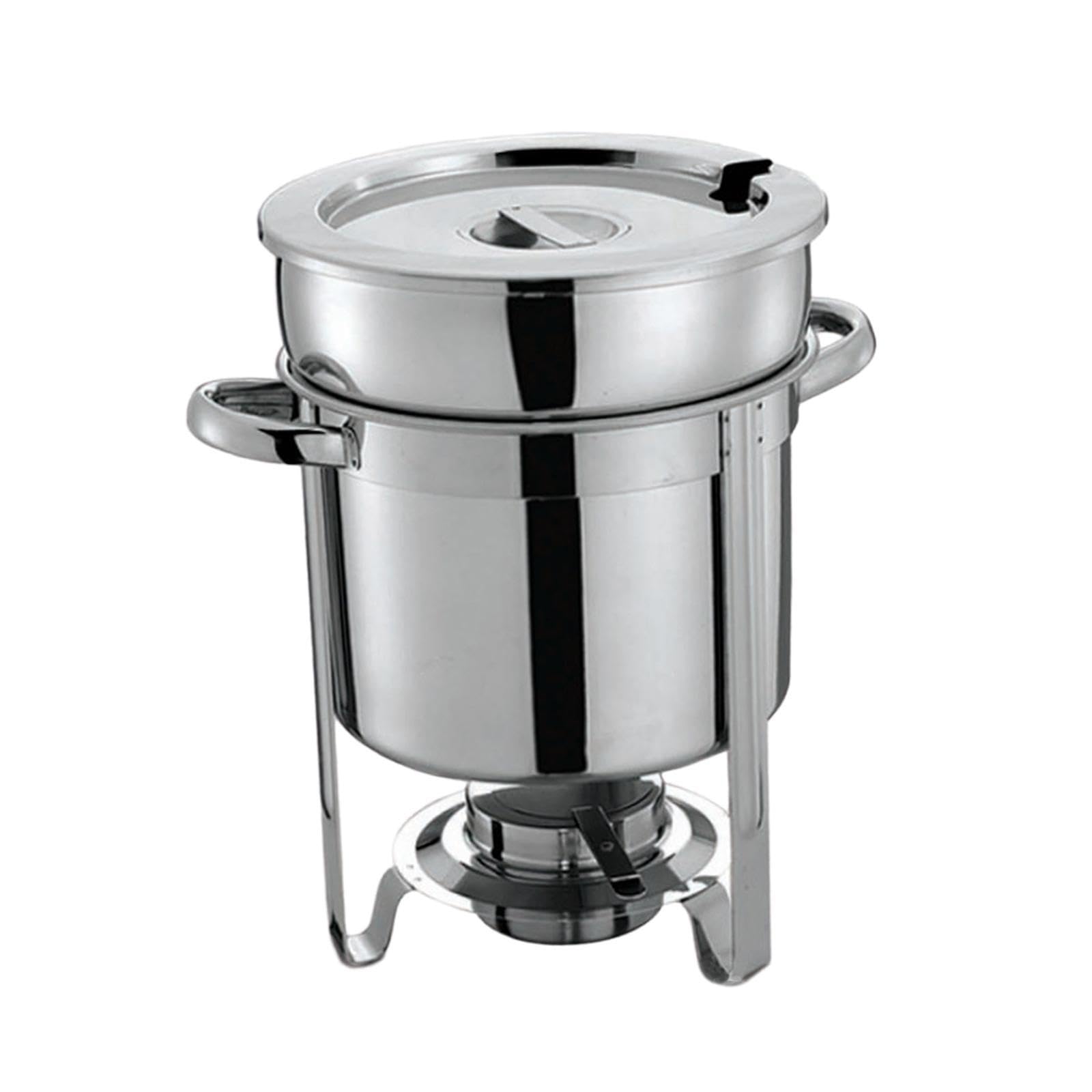 Servierfreundlicher Suppen Chafing Dish aus Edelstahl mit Griffen für Buffet Catering und Veranstaltungen. Warmhaltebehälter für Suppe, Wasser und Speisen.