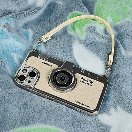 Mscomft Classic Emily In Paris Phone Case,2023 New Vintage Camera Design Case That Looks Like A Camera,For Iphone 14 Camera Phone Leather Bracelet Sling Cover Case (White, For Iphone 14 Pro Max) #TOP6