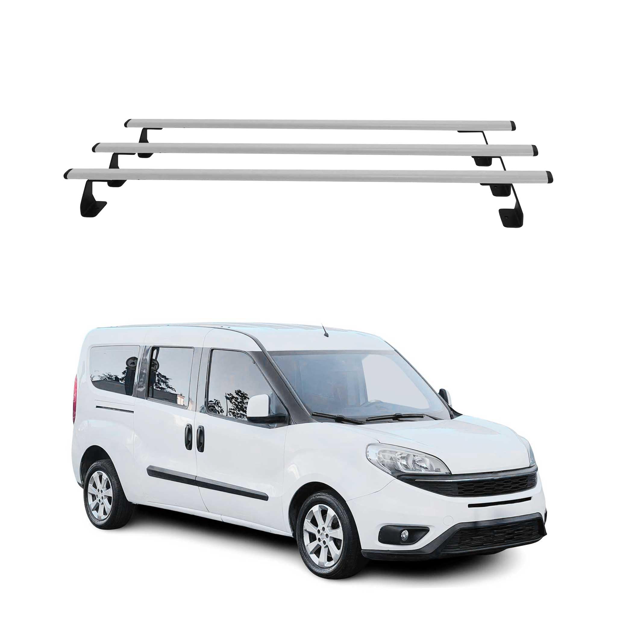 OMAC Heavy Duty Barras de Techo Transversales Compatibles con FIAT Doblo II 2010-2021 – 3 Stangen – Acero Plata