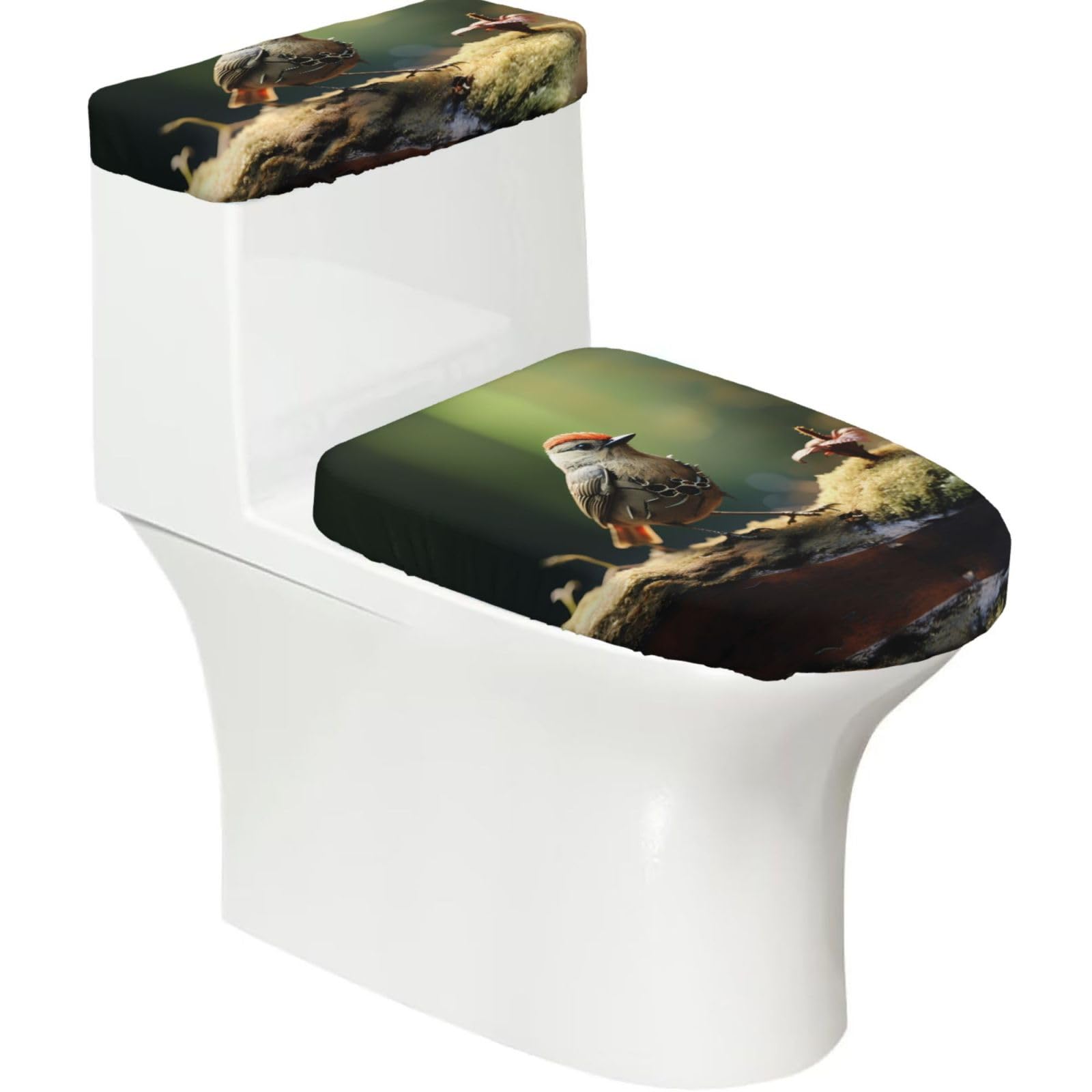 Mrowyc Black Predatory Little Perching Bird Printed Toilet Seat Set - Set Of 2 - Universal Toilet Seat Cover - Housewarming Birthday Christmas Gift