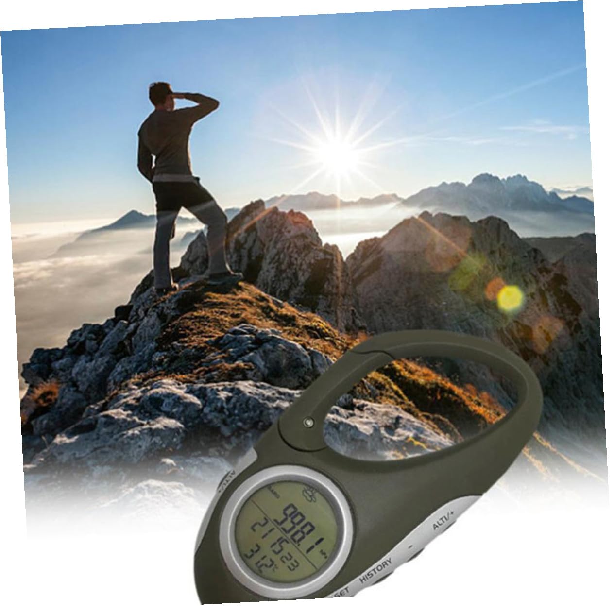 Ciieeo Medidor de Altura de Mano y Barómetro Portátil para Montañismo Medición de Nivel y Presión de Aire, Material Abs Resistente y Diseño Verde para Actividades al Aire Libre