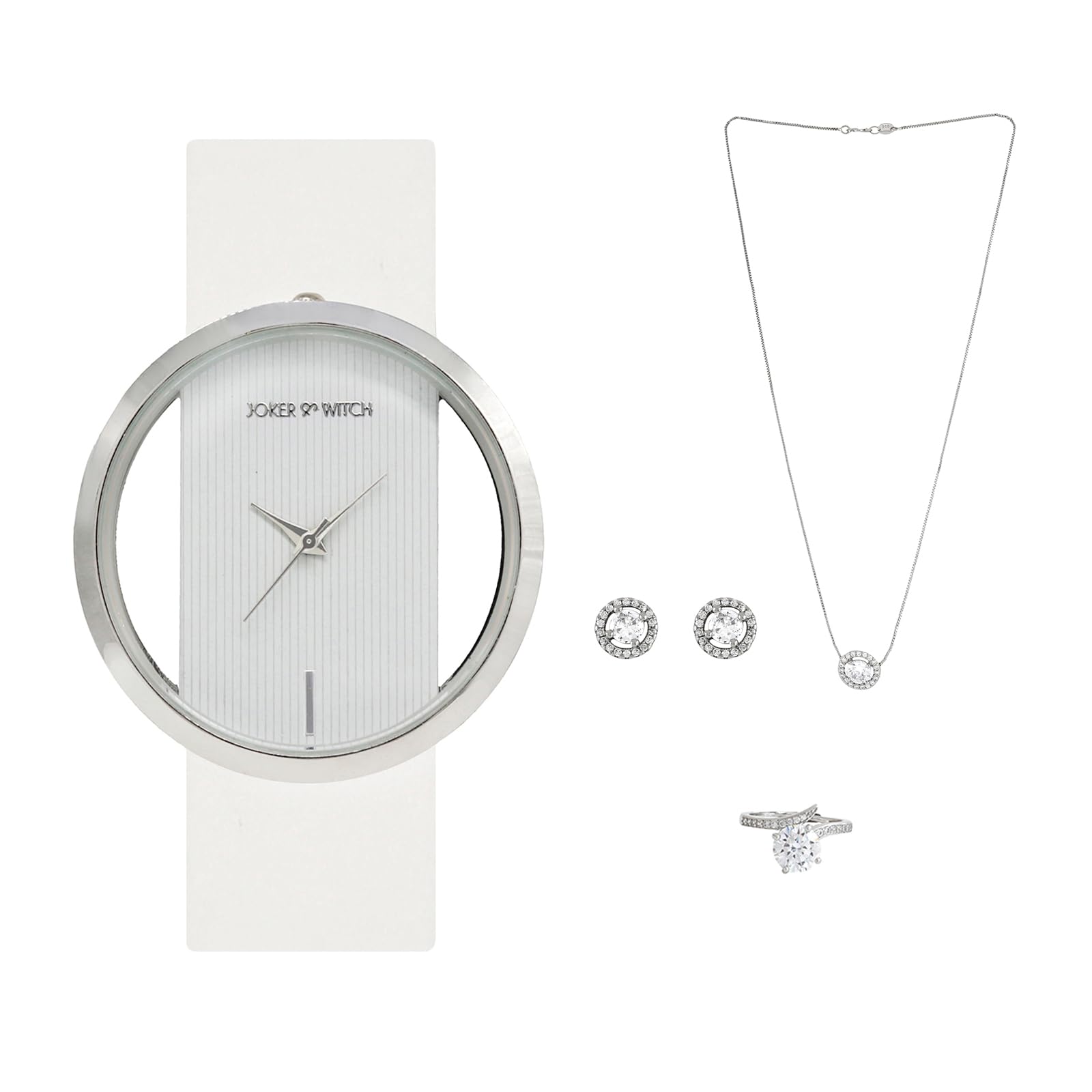 Leather Women Snow Glow Love Stack Analogue Watch, White Dial, White Band