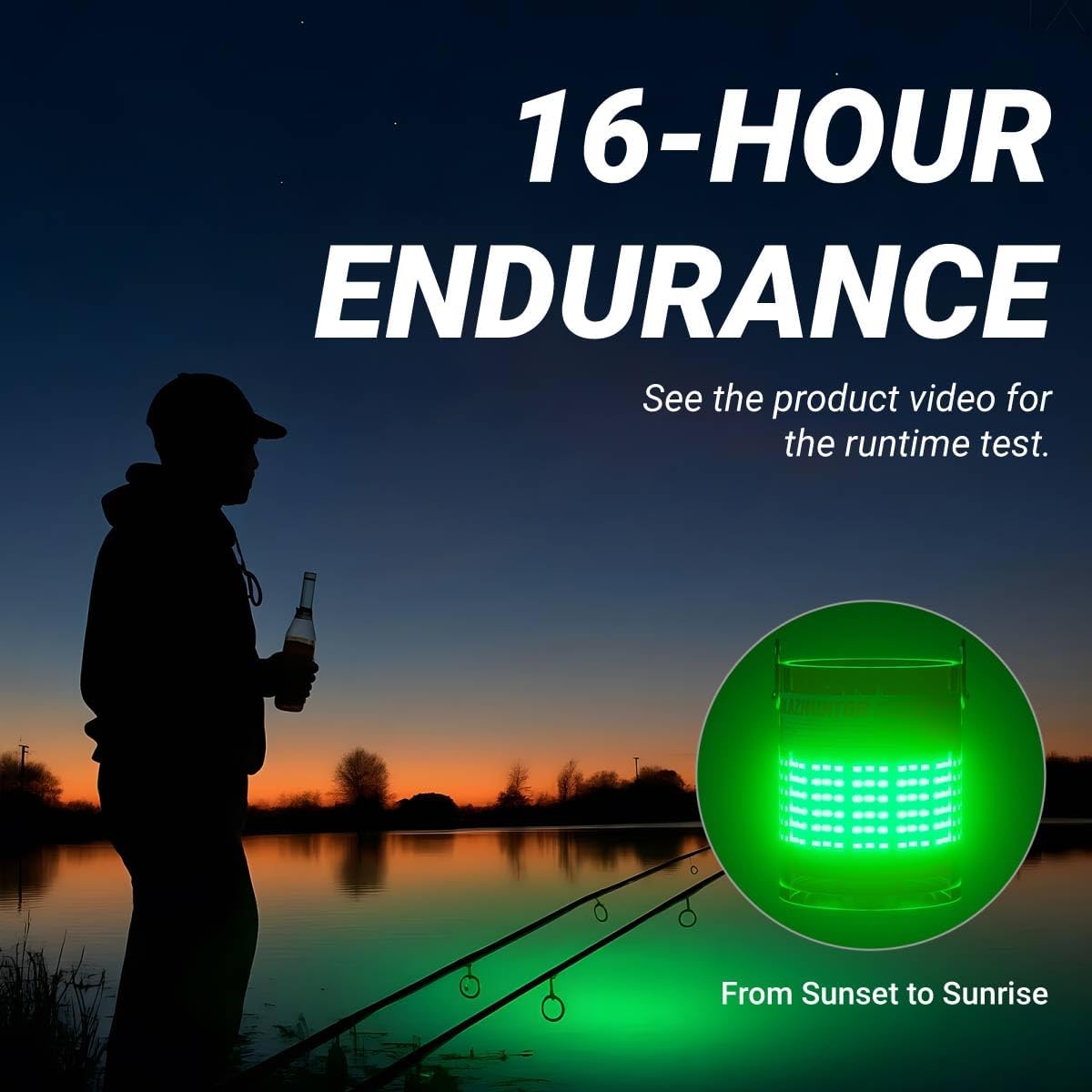 Rechargeable Underwater Fishing Light,Auto On in Water,Multi-Color Options, Up to 16000lm, IP68 Waterproof,No External Power,Cordless,Night Boat Dock Ice Fishing