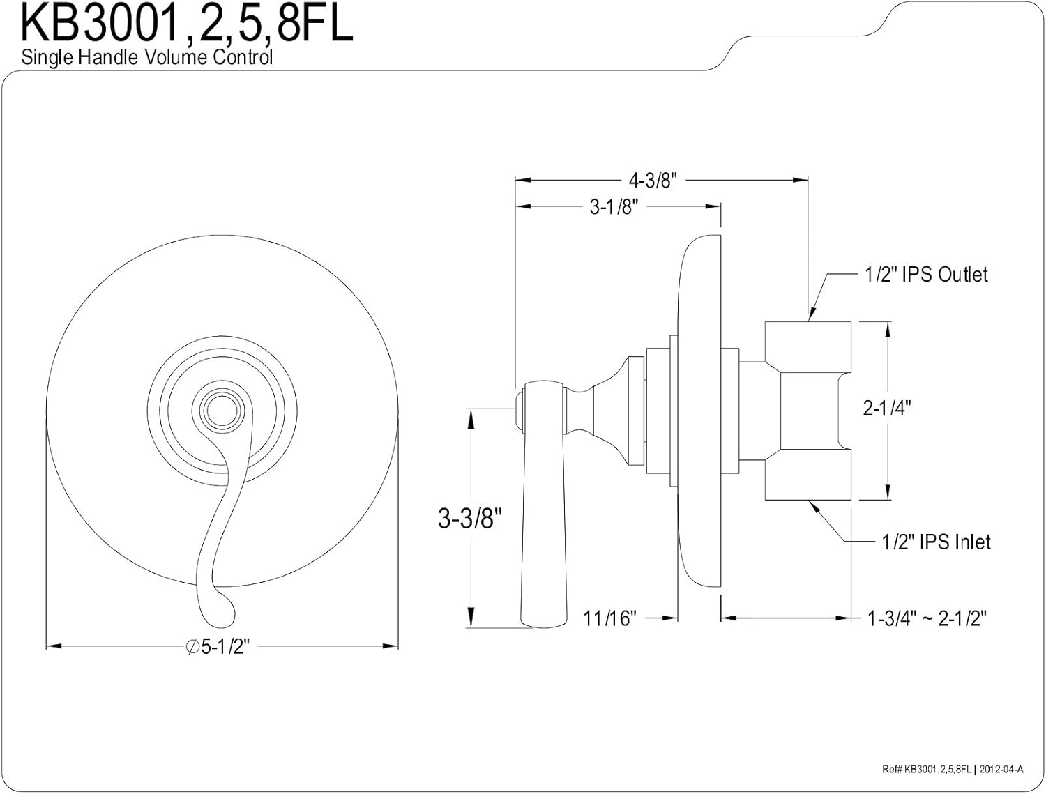 Kingston Brass KB3005FL Vintage Volume Control with FL Handle, 5-1/2", Brass/Antique Brass