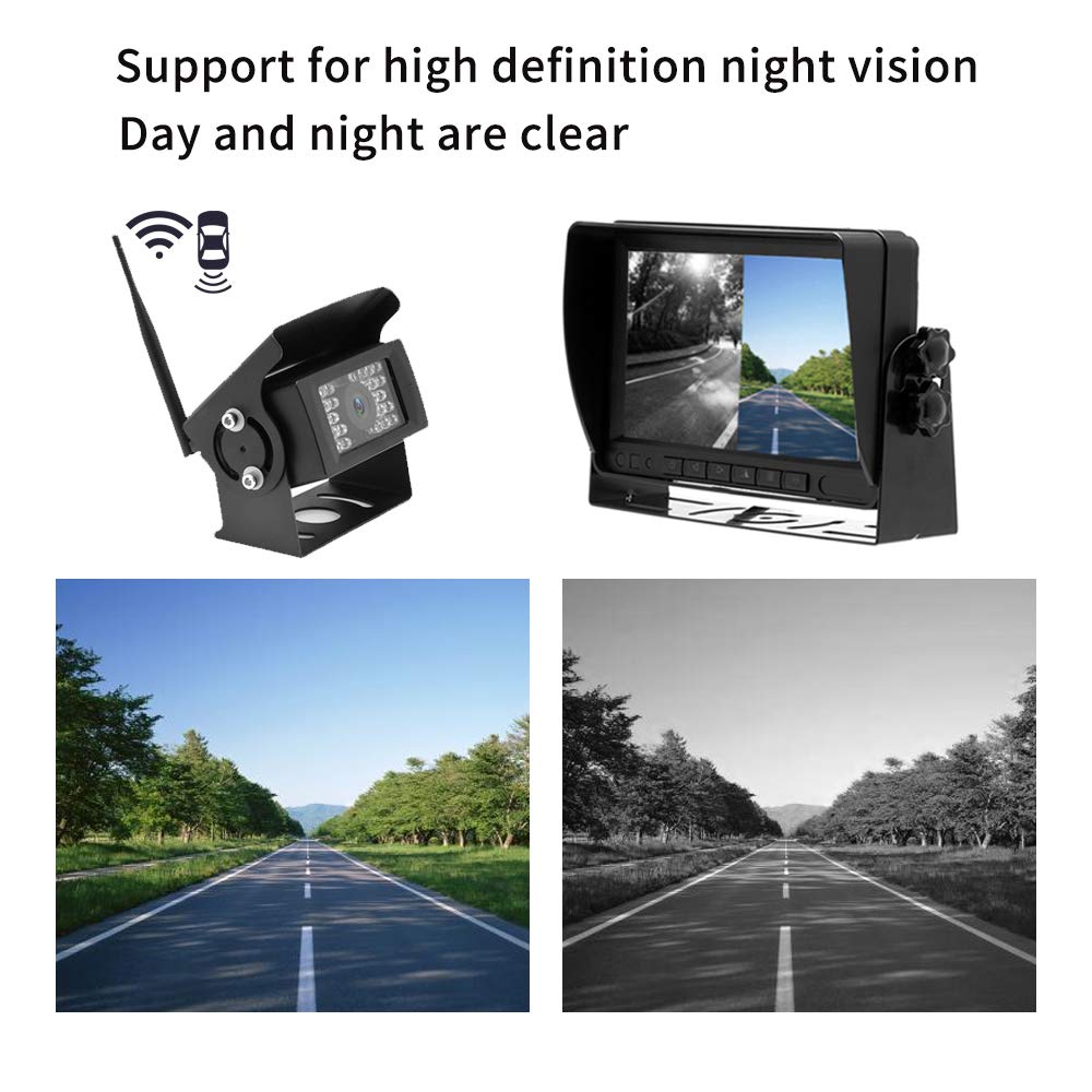 Cámara de Marcha Atrás Inalámbrica Digital, Kit de Cámara de Visión Trasera con Monitor LCD 7 Pulgadas, 2 Camaras IP69 Impermeable Visión Nocturna por Infrarrojos, 12-36V para Coches Caravanas Camión