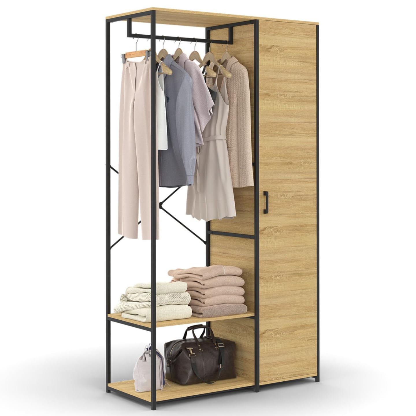 IDMarket - Armario industrial con estantes y barra para colgar ropa DETROIT diseño industrial L. 90 cm