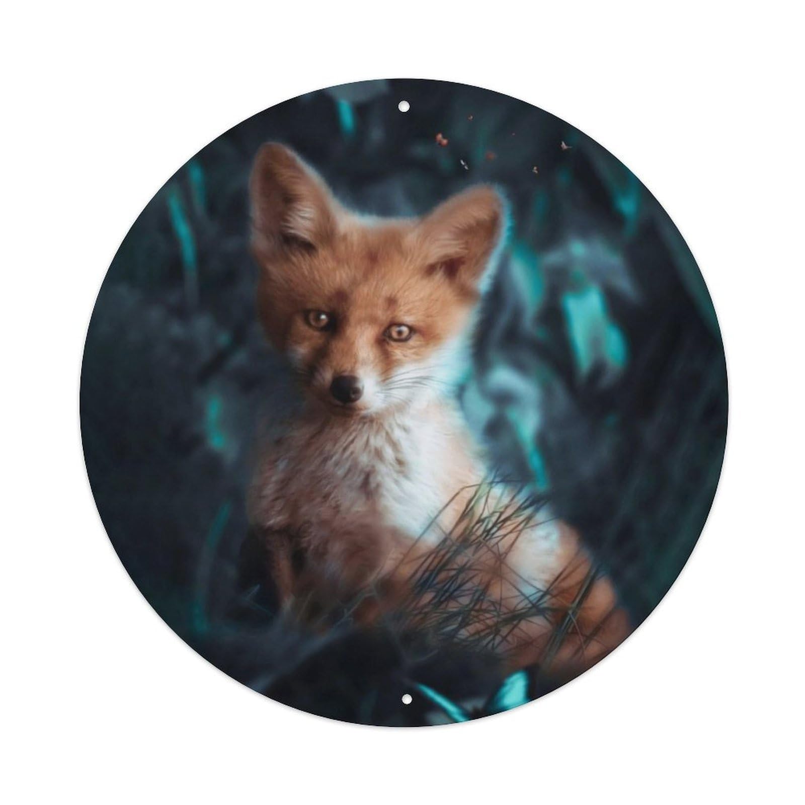 Red Fox Night Forest Wildlife Illustration Metal Tin Sign