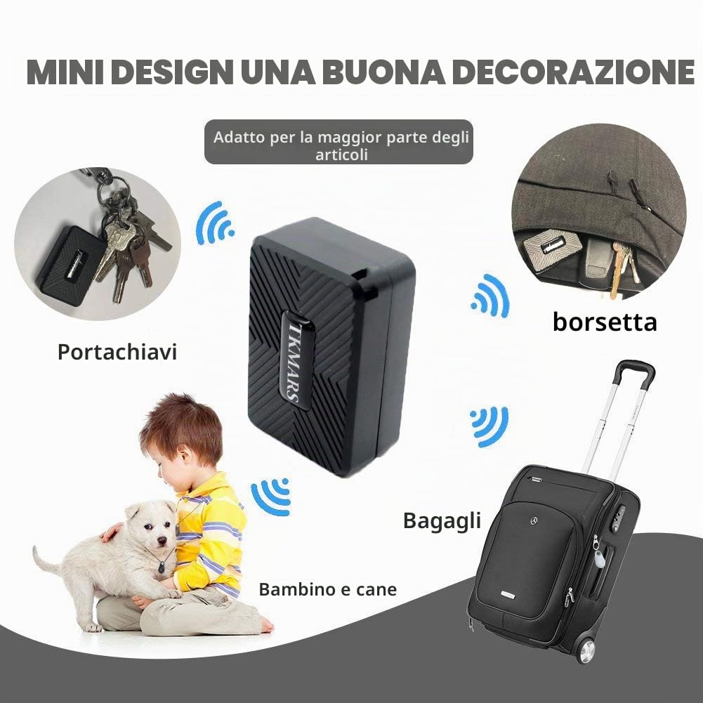 TKMARS Mini Localizzatore GPS con App GPS Tracker per Auto Moto Bambini Anziani Senza Abbonamento 1500mAh Magnetico Antifurto Posizione in Tempo Reale