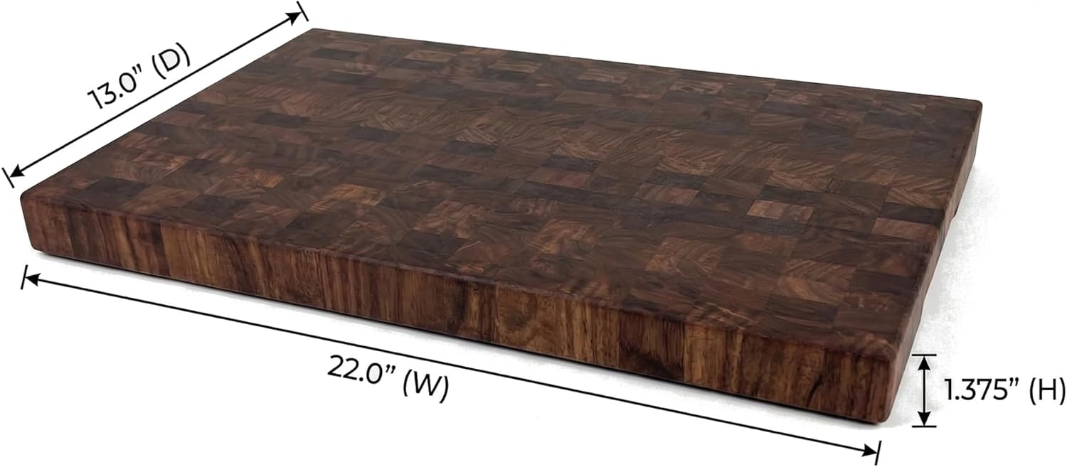Handcrafted End Grain Walnut Chopping Block, Reversible Butcher Block Cutting Board, Made in USA, Heavy Duty Wooden Chopping Board for Meat, Butcher, Kitchen (22x13 inch)