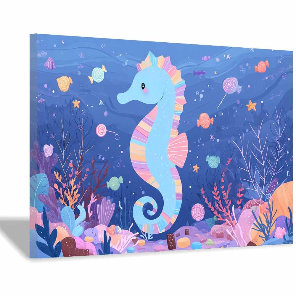 HUYEEI at Sea Ocean Painting Seahorses frolicking Seascape Wall Pictures Modern for Bedroom Office Decoration Room Home Decor Works(blue)-70x100cm Framed