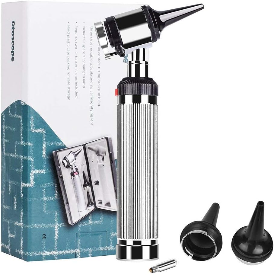 Ear Otoscope Kit - 4X Magnifying Ear Scope with Lights Endoscope Diagnostic Medical Instrument Otoscope - 3 Speculum Tips Inspect Ear for Children, Adults, Doctors, Veterinary, Pets Screening