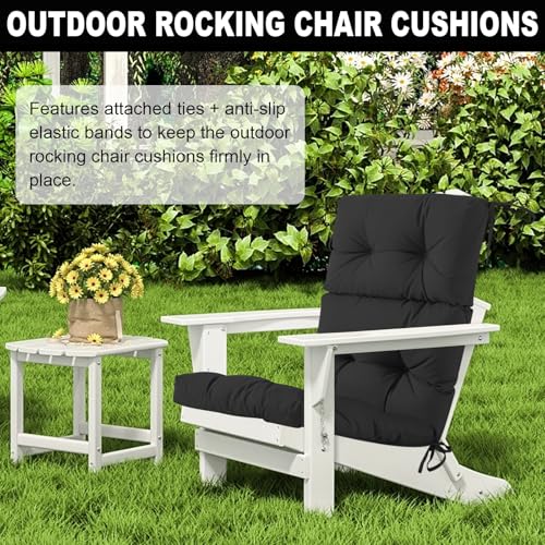 Outdoor High Back Chair Cushion,Waterproof Cushions for Adirondack Chair Thickened Tufted Rocking Chair Seat Cushion with Ties, 22 * 45Inch (Black) by JXXPGG - Image 6