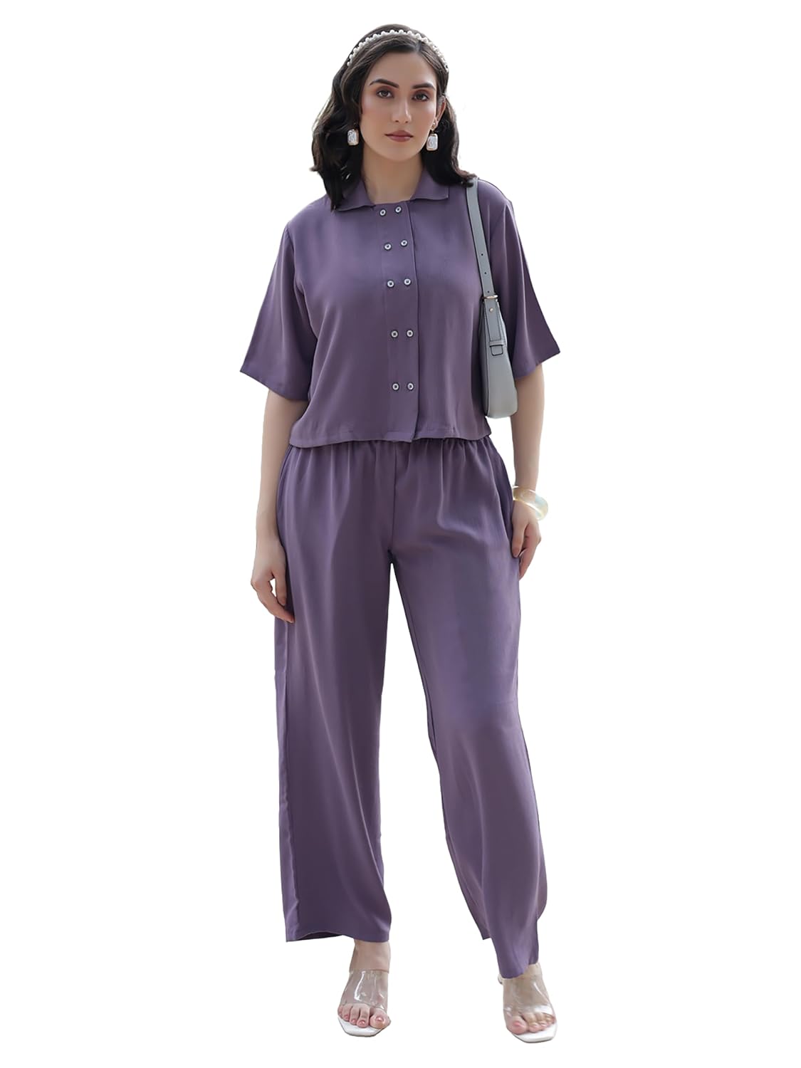 TITTLI Women Rayon Co-Ord Set | Wrinkle Fabric Crop Shirt and Trouser Set | Collar Neck Half Sleeve Elasticated Waist | Ca... - Review, Price and Buying Guide