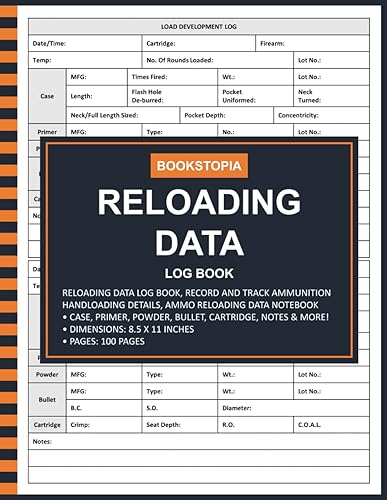 Reloading Data Log Book: Ammo Reloading Data Log Book for Record and Track Ammunition Handloading Details, Reloading Data Notebook