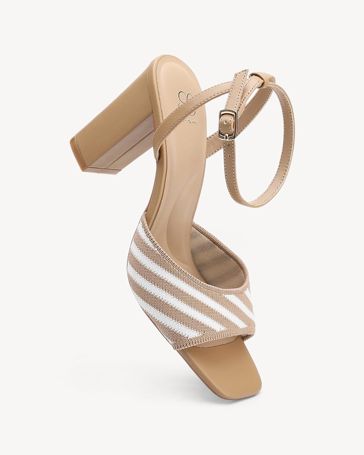 NEWBELLA Women's Chunky Block Heel Sandals - Square Open Toe Ankle Strap High Heels for Wedding, Prom, Party & Date Night (Beige, Adult, Women, 8, Numeric, US Footwear Size System, Medium) - Image 3