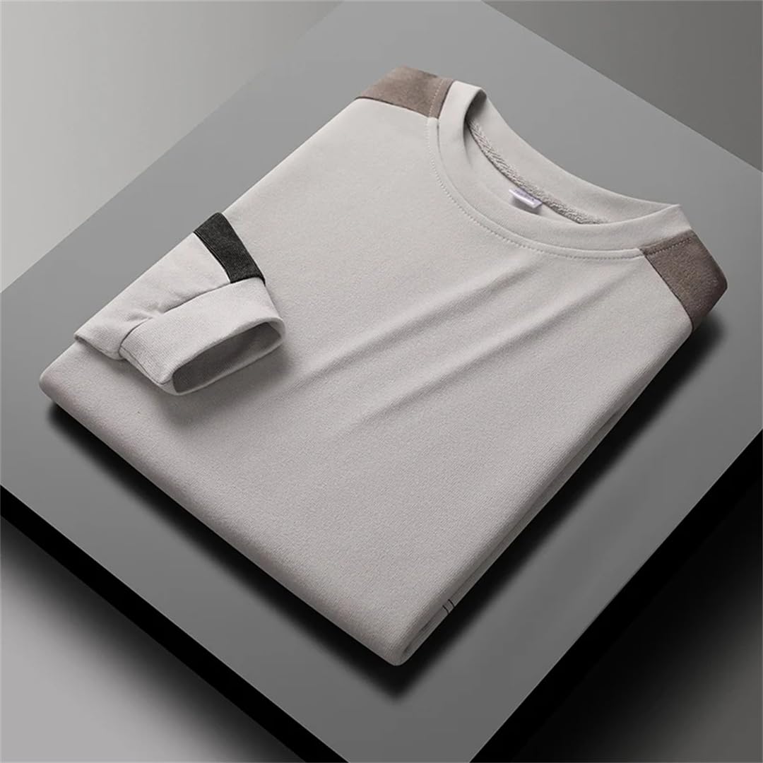 Maglietta da uomo in pile double-face, girocollo, a maniche lunghe, termica, basic, casual, patchwork