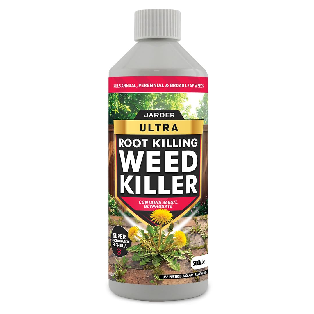 Jarder Ultra Root Killing Glyphosate Weed Killer 500ml - 360g/l Glyphosate Total Weed Killer - Destroys Weeds at the Root - Ultra Powerful Formula - Covers 800m2