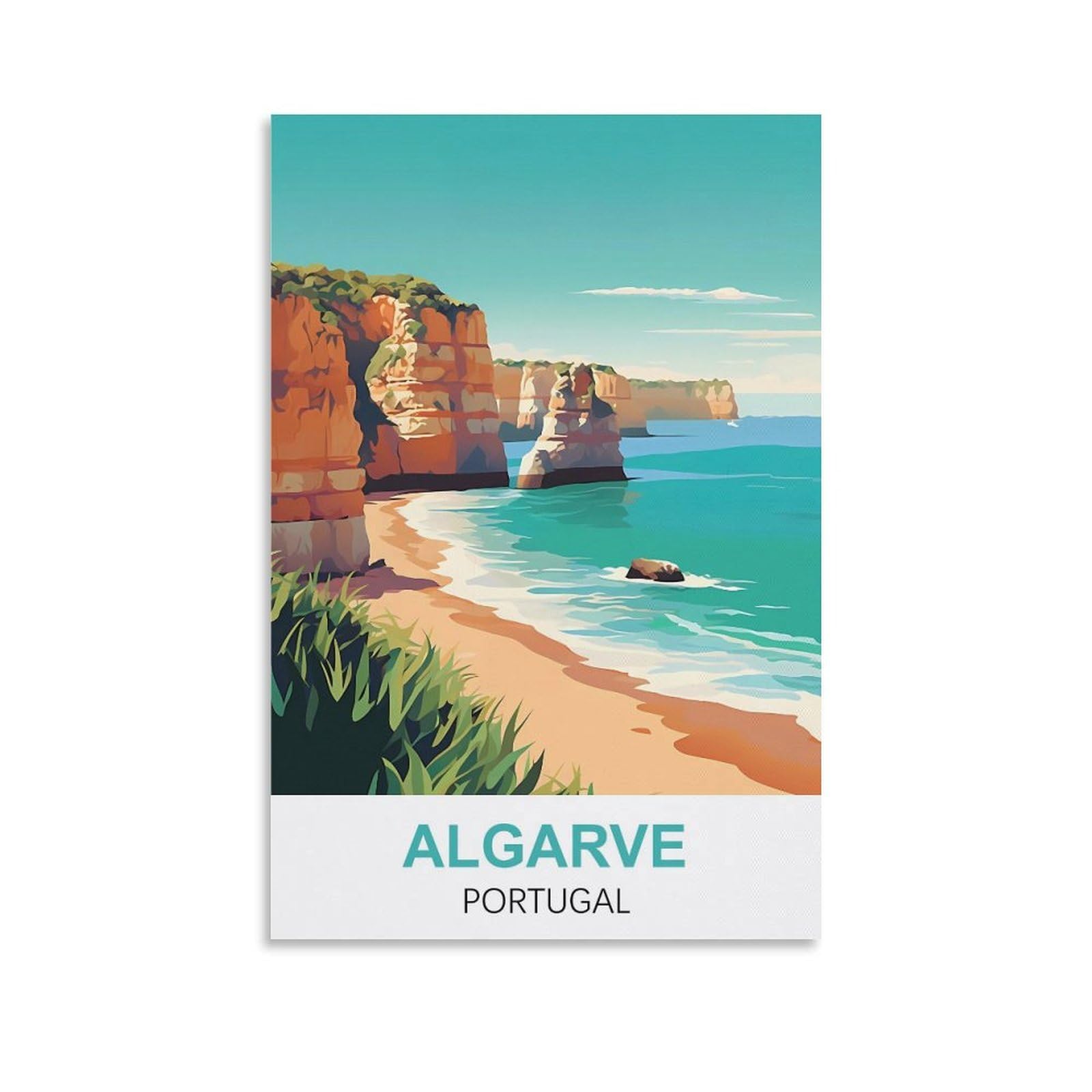 Hnrojico Unframe-Style Algarve Portugal Vintage Travel Posters 08X12inch(20X30cm) Canvas Wall Art Poster Prints
