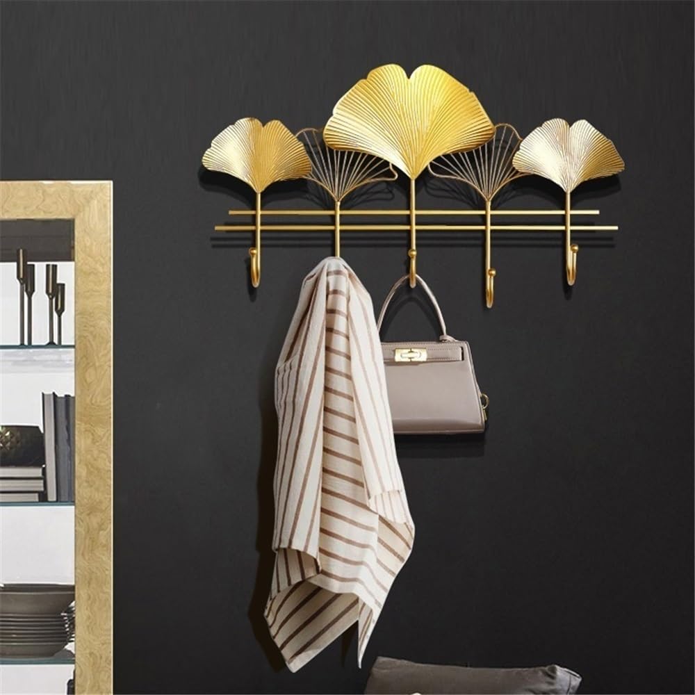 Kleiderhaken Wand Kreative Wandgarderobe Metall-Kleiderhaken for den Eingangsbereich ohne Löcher Wandgarderobe(Gold,Mittel)