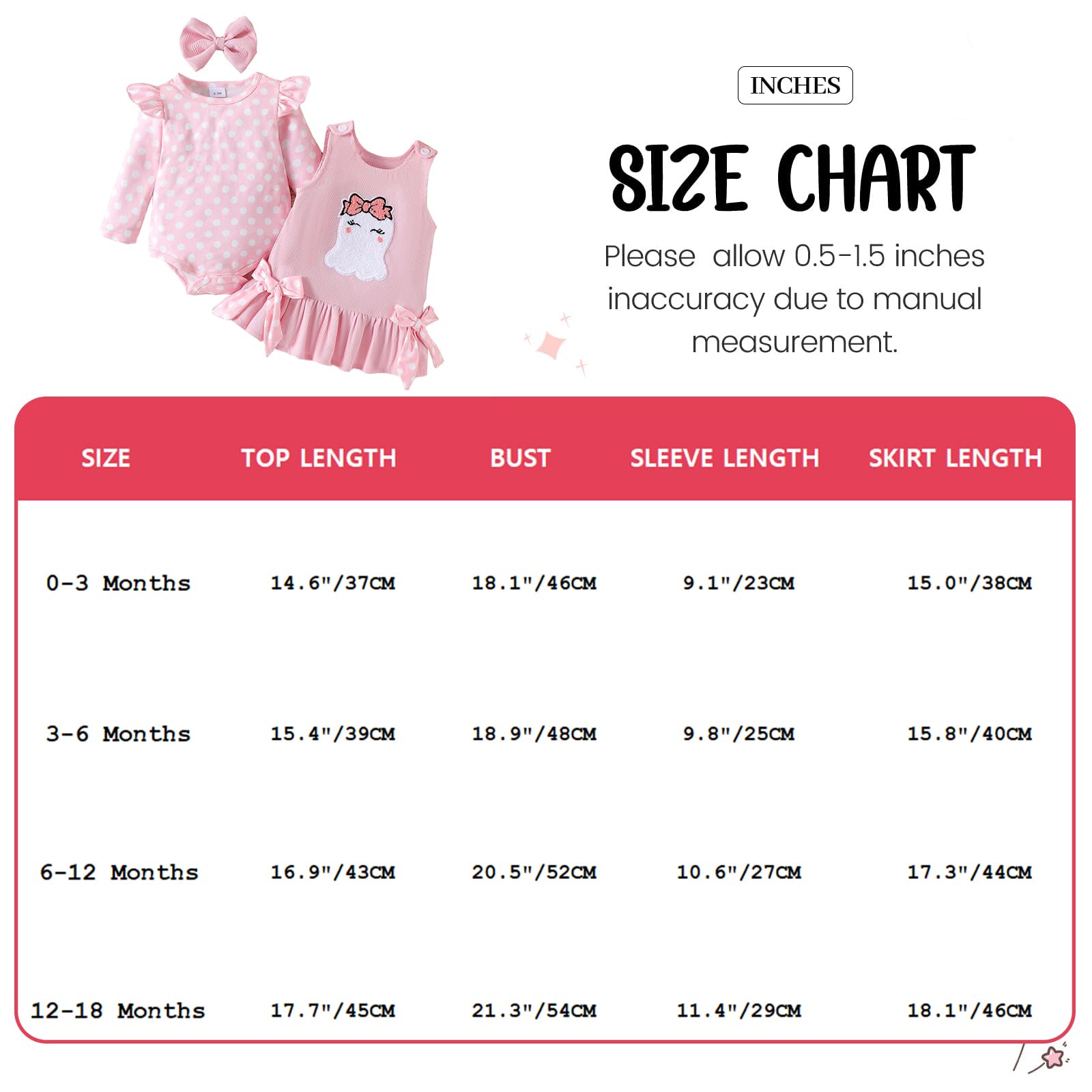 Baby Mädchen Halloween Röcke Sets Rüschen Langarm Tupfen Strampler Top + Süß Kürbis Overalls Hosenträger Kleid Herbst Kleidung Outfits 3Pcs Rosa Kürbis 12-18 Monate
