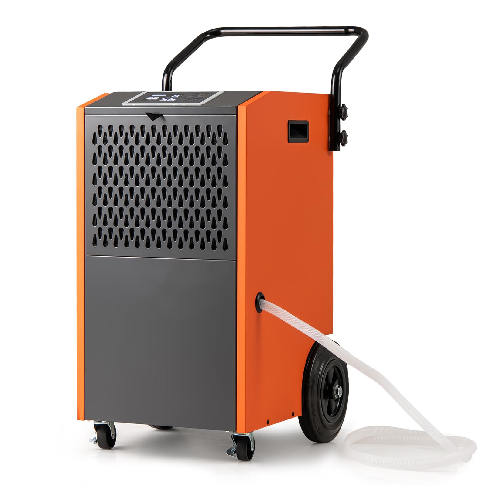 GOPLUS Osuszacz powietrza 73 l/dzień, osuszacz powietrza z timerem 24 h, automatyczne rozmrażanie i opróżnianie, komercyjny osuszacz z rolkami, osuszacz do garażu, fabryk i piwnic (pomarańczowy)