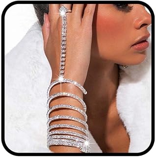 Rhinestone Hand Harness Sparkle Crystal Hand Jewelry Silver Shiny Finger Ring Bracelets Full Hand Link Bracelets Hand Chain Hand Accessories for Women(Silver-5)
