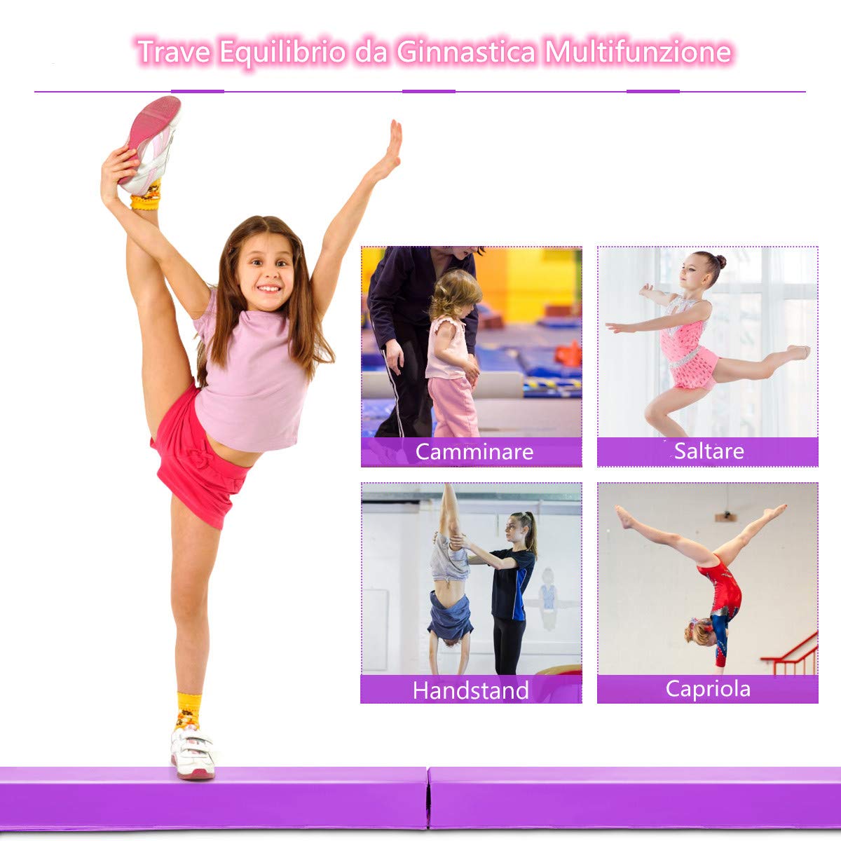 COSTWAY 117 cm Trave di Equilibrio Trave da Ginnastica per Allenamento a Casa, Vari Colori Disponibili