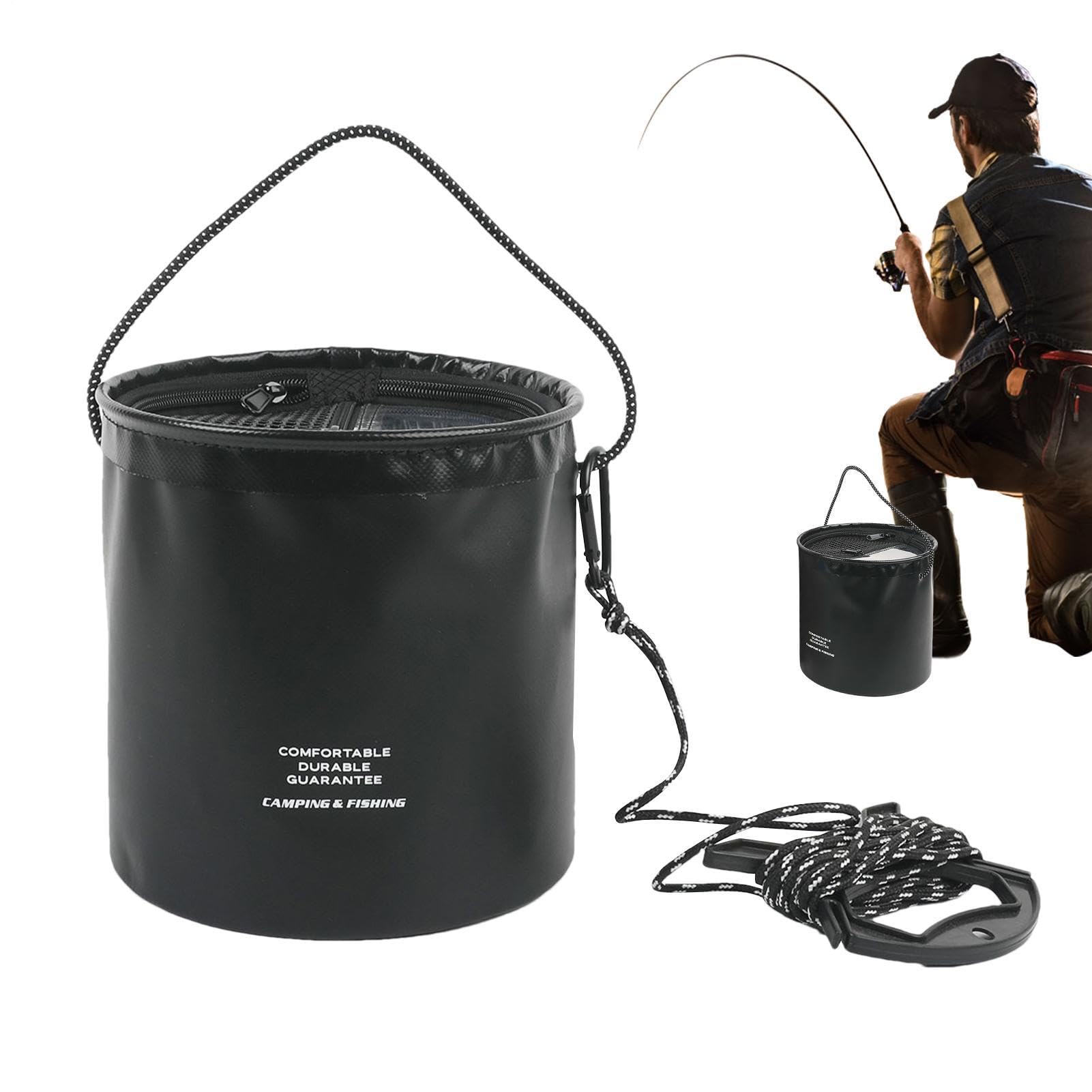 Secchio Per Esche Vive - Secchio Con Cordino Da 4 Litri - Contenitore per Attrezzatura da | Per Barbecue Grigliate Barca Kayak Spiaggia Campeggio All Aperto Persico Granchio Avannotti