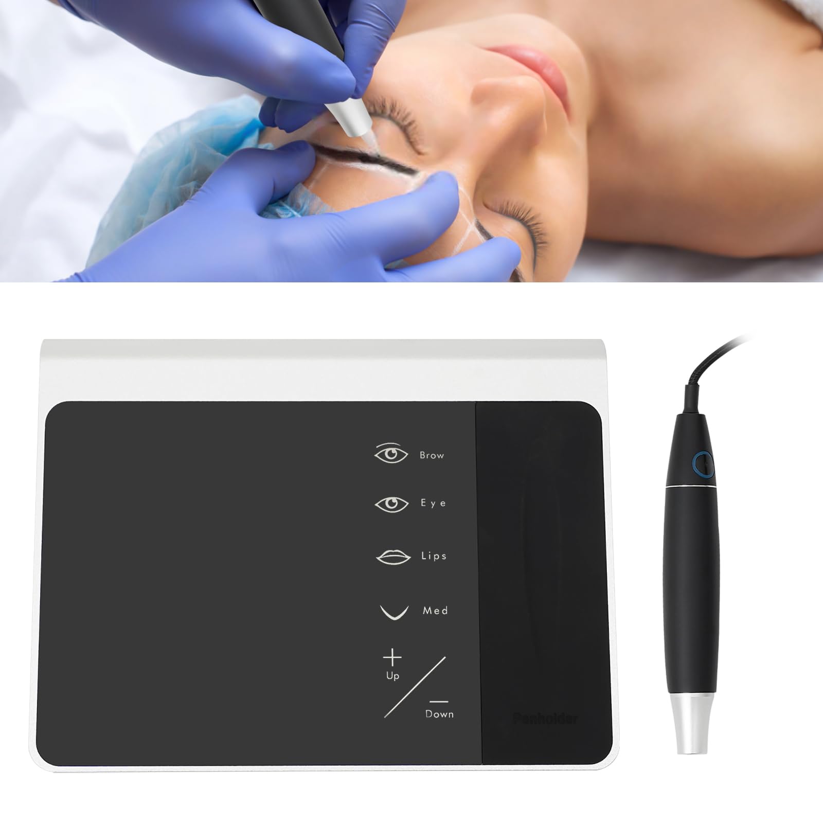 Máquina de tatuaje para cejas, herramienta de belleza precisa, de aluminio, 10.500 rpm, 10 velocidades ajustables, para cejas, delineador de ojos y más