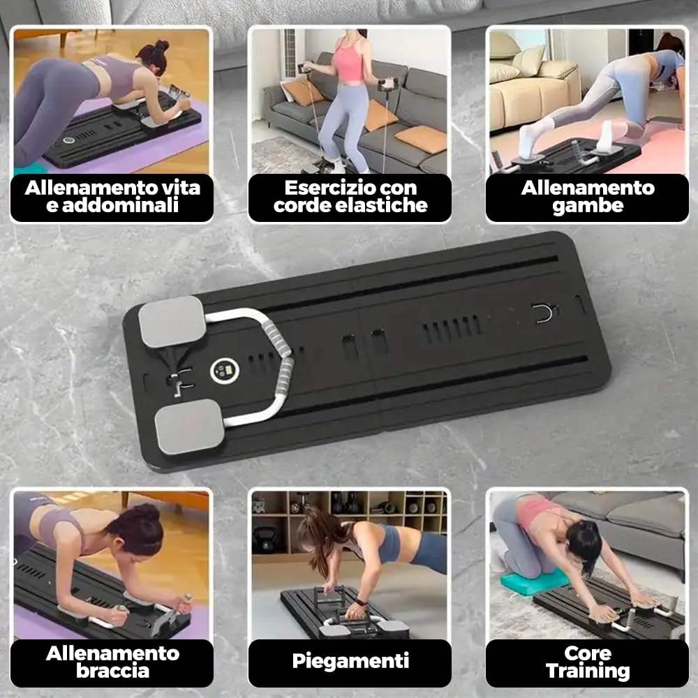 Pilates Board pieghevole 5 in 1 con contatore LED rullo di rimbalzo automatico tavola per esercizio multiuso esercizi a casa Stabile addominali attrezzature allenamento Multifunzione homegym