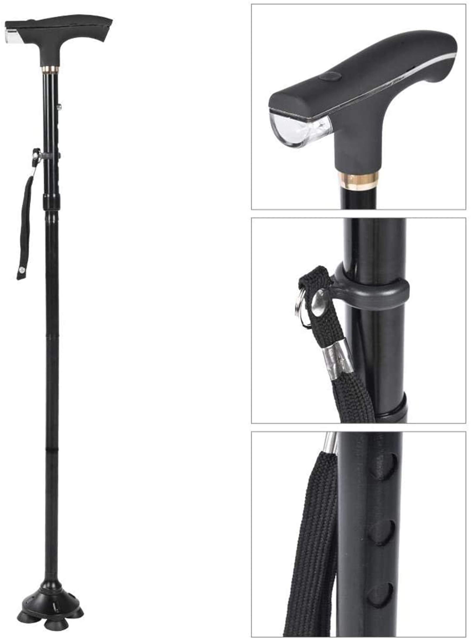 Bastón para Caminar de Cuatro Patas, bastón Plegable con luz LED, Alturas Ajustables, Ideal para discapacitados y Ancianos, bastón de Ayuda a la Movilidad Star of Light